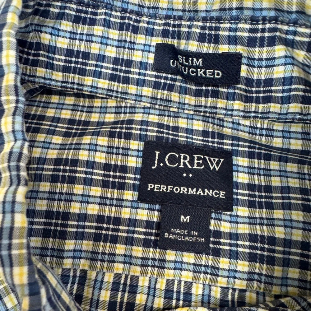 J Crew Shirt Mens Medium Blue Plaid Performance Slim Untucked Preppy Office